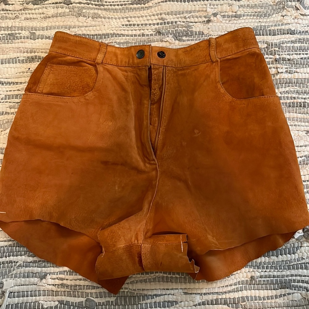 Burnt orange high waisted leather shorts